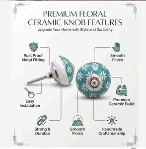 Perillas redondas de resina para gabinetes con diseño floral en verde, rojo, azul, rosa y verde azulado para uso en armarios y guardarropas - Product Image 2