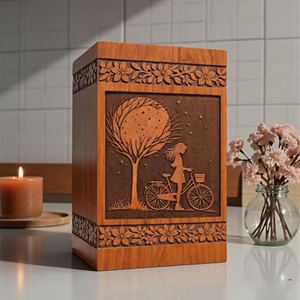 Urna de Madera Personalizada, Grabada con Árbol y Bicicleta, Recuerdo Conmemorativo de Cremación por AYAANS - Product Image 3