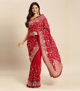 Sari de Georgette Bordado y Tejido al Estilo Bollywood KV - Product Image 2