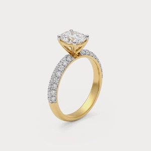 Anillo de Compromiso de Oro Amarillo de 14K con Diamante Ovalado Cultivado en Laboratorio de 1.58 CTW, Doble Hilera con Pavé, para Mujer - Product Image 2