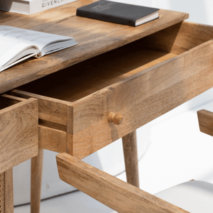 Escritorio de Madera con Puerta de Ratán Vandana Vesta Altis, Muebles de Oficina Modernos de Madera Maciza Natural - Product Image 4