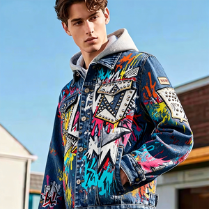 Vestes en jean pour hommes de haute qualité, 100% coton, coupe-vent, logo personnalisé, streetwear, veste en denim à capuche pour hommes - Product Image 2