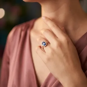 Anillo de Oro de 14K Sofisticado para Mujer con Zafiro Azul Corte Ovalado, Colección Premium Elegante de Oro Amarillo para Boda - Product Image 1