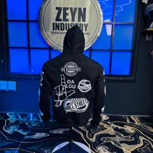 Sudadera con capucha para hombre de fabricantes de ropa, estilo urbano, con bordado y estampado, de peso pesado, con gráfico desgastado y lavado ácido - Product Image 2