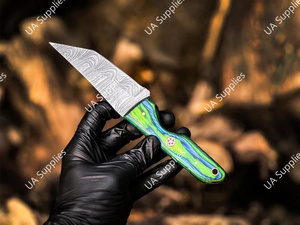 มีดเหล็กดามัสกัสคมกริบ สำหรับล่าสัตว์ ตั้งแคมป์ กิจกรรมกลางแจ้ง ด้ามไม้ปักก้า ทำมือ พกพาสะดวก ขายส่ง ODM - Product Image 3