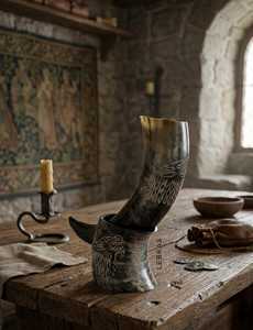 Custom Made Handmade Eco-Friendly Buffalo Horn Engraved Drinking Horns for Viking Supplies Store and Resale - Product Image 1