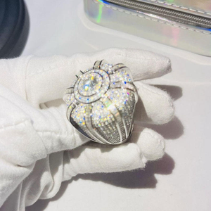 Iced Out Moissanite Diamond <b>Ring</b> 925 <b>Silver</b> Round Halo Hip Hop <b>Statement</b> <b>Ring</b> - Product Image 6