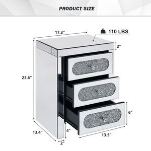 Comodino di Lusso a 3 Cassetti con Finitura in Cristallo Argentato a Specchio e Luce LED per Soggiorno o Appartamento - Product Image 2