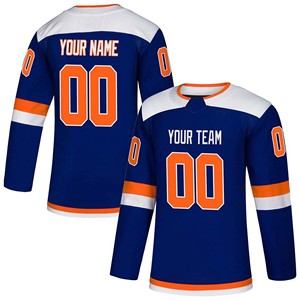 Jersey de Hockey sobre Hielo Personalizado, Ecológico y Transpirable, Azul y Naranja, con Números Impresos Digitalmente, Manga Larga, Absorbe la Humedad, Ropa para Hombre - Product Image 3