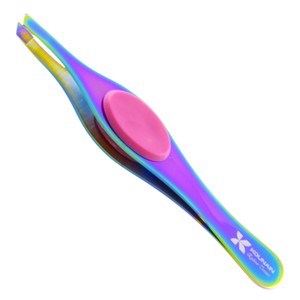 Pinzas para el Vello Facial con Punta Inclinada Iridiscente Arcoíris, con Agarre Suave Rosa Cómodo y Cuerpo Resistente a la Oxidación - Product Image 1