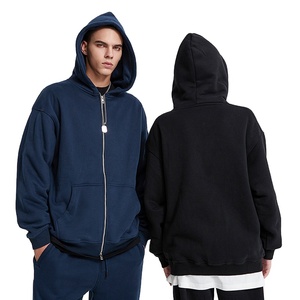 Sweat à capuche surdimensionné à double couche pour homme |   Vêtement d'hiver streetwear en coton 100% lourd avec fermeture éclair |   Logo personnalisé et fabrication de marques privées - Product Image 1