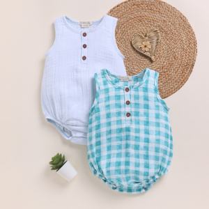 Organic Muslin Bubble Romper Pack of 2 Premium Quality-Ice Melt and Teal Check Baby Clothing - Product Image 1