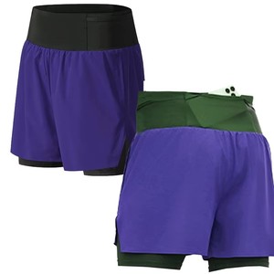 Shorts de sport taille haute pour homme, couleur unie, séchage rapide, avec poches, taille élastique, tricotés en Spandex et Polyester, OEM ODM Homme - Product Image 2