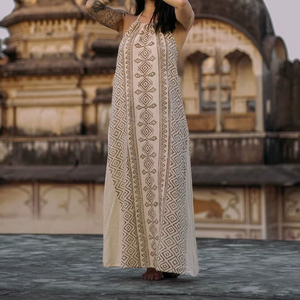 ชุดเดรสยาวสไตล์โบโฮสำหรับผู้หญิง ดีไซน์หรูหรา แขนกุด แต่งลายปัก ชุดเดรสพลิ้วไหว ชุดเดรสโยคะ - Product Image 1