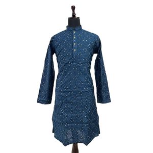 SÉQUENCE DE COTON DE CRÉATEUR AVEC BRODERIE TRAVAIL HOMME KURTA PYJAMA BLEU Achkan Bandhgala Sherwani - Product Image 1
