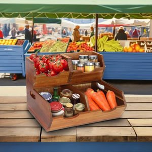 2025 Acacia Bois Bambou Cuisine Organisateur Garde-Manger Conteneurs De Stockage pour Empiler Fruits & Légumes Bacs De Stockage Des Aliments - Product Image 1