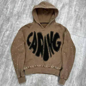 Sudadera con Capucha Personalizada de Fábrica con Pedrería, Sudadera Extra Grande con Efecto Desgastado - Product Image 3