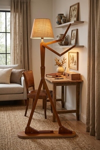 Modern Wooden Adjustable <b>Swing</b> <b>Arm</b> <b>Floor</b> <b>Lamp</b> Wholesale Human Shape Standing Light Manufacturer Custom Walnut Finish <b>Floor</b> <b>Lamp</b> - Product Image 3