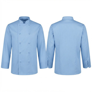 เสื้อเชฟยูนิเซ็กซ์ ผ้าคอตตอนโพลีเอสเตอร์ทวิลล์ พรีเมียม 200 GSM สีขาว แขนสั้น คอตั้ง แต่งขอบสีดำ พิมพ์ลายซิลค์สกรีน แบบสั่งทำ - Product Image 1