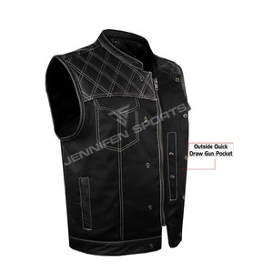 Chaleco de Motociclista de Alta Calidad, Personalizado, a la Moda, con Corte de Diamante, en Cuero Genuino y Tela de Lona para Hombre, de Primera Calidad - Product Image 3