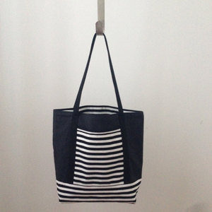 Sac fourre-tout en toile noir et marron avec blocs de couleur, fermeture éclair, taille moyenne, usage quotidien, poignée longue - Product Image 3