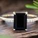 Bague de fiançailles en onyx noir taille émeraude, grappe de diamants, style vintage, en argent jaune 14K, bague de mariée, anniversaire - Product Image 3