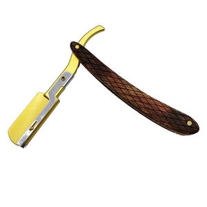 Navaja de barbero plegable de acero inoxidable de estilo antiguo vintage con mango de madera para afeitar y depilar - Product Image 4