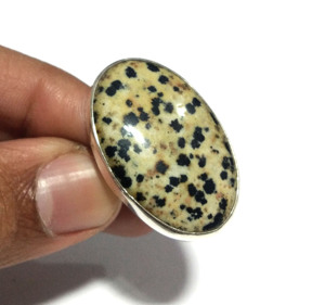 Anillo Bohemio Cuadrado de Plata de Ley 925 con Jaspe Dálmata Natural, Joyería Artesanal con Piedras Preciosas para Bodas y Moda - Product Image 3