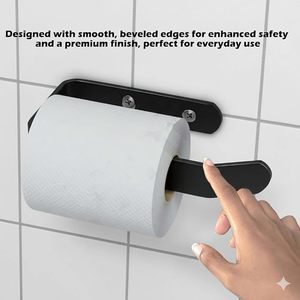 Porte-papier toilette mural moderne en plastique noir, design minimaliste, sans perçage, pour salle de bain - Product Image 5