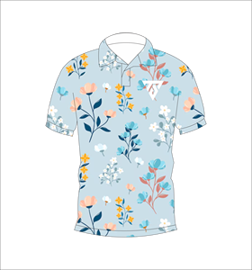 Polo pour homme à manches courtes, imprimé floral bleu clair, chemise décontractée d'été - Product Image 1