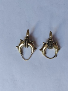 Gold Spike Crescent Hoop Earrings Tribal Horn <b>Wire</b> Wrapped Dangle Boho Ethnic Statement Jewelry - Product Image 2