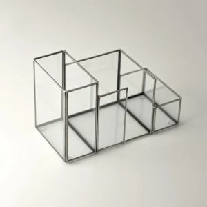 Porte-stylos de bureau moderne de luxe en métal argenté avec cadre en verre transparent, organisateur de bureau - Product Image 4