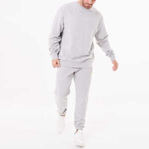 Conjunto Deportivo de Algodón Gris para Hombre, Sudadera de Cuello Redondo, Pantalones Jogger, Color Sólido, Casual, Corte Regular, para Otoño - Product Image 1