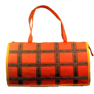 Lowellcraft Orange Geometric Pattern Textile Shopping <b>Bag</b> with Zipper Closure and Hand Length Handle <b>Medium</b> <b>Size</b> Made in Delhi - Product Image 4