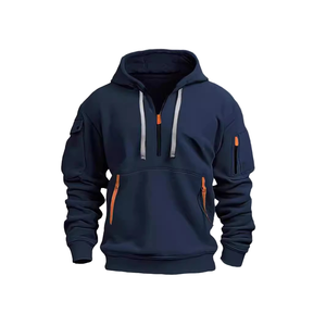 Sweat-shirt à capuche zippé pour homme, couleur unie, en molleton bouclette, manches classiques, style automne, pull tricoté - Product Image 4