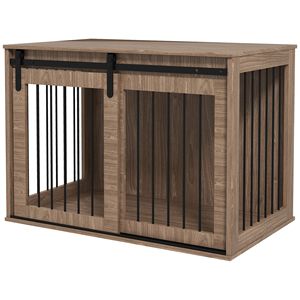 <b>Large</b> Indoor Walnut Brown 39x23x27 Dog Cage 2-in-1 Modern Pet Kennel and End Table Furniture <b>Boxed</b> XXL XXXL Sizes for Breeding - Product Image 1