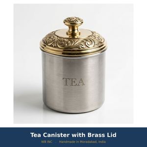 Boîte à thé et à café en acier inoxydable avec couvercle en laiton, pot de rangement de cuisine, récipient décoratif pour la maison, acier brossé pour le stockage des biscuits - Product Image 3