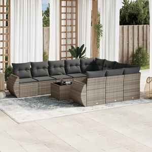 Conjunto de Sofá de Jardín de Ratán PE Gris con Acero con Recubrimiento en Polvo y Vidrio Templado, Muebles de Exterior Premium - Product Image 1