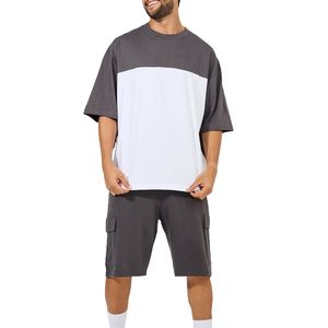 Ensembles deux pièces d'été pour hommes : T-shirts à manches courtes et shorts amples 100 % coton tricoté, séchage rapide, respirant, coupe décontractée - Product Image 1
