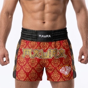 MAWRA Pantalones cortos de Muay Thai para hombre, con estampado de sublimación en rojo y dorado, de secado rápido, cintura elástica, pantalones cortos deportivos de boxeo y lucha para unisex - Product Image 1