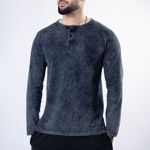 T-shirt à manches longues de haute qualité pour hommes, 100% coton, vêtements unis, respirant, col rond, manches longues. - Product Image 1