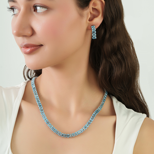 Wholesale Price 925 <b>Sterling</b> <b>Silver</b> Octagon Cut Natural Blue Topaz Gemstone Tennis Necklace & <b>Earring</b> <b>Set</b> - Product Image 2