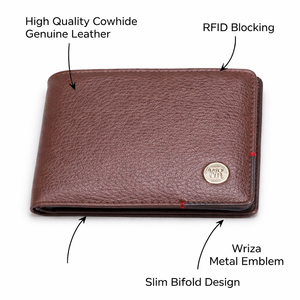 Portefeuille en cuir véritable de vachette Wriza Premium pour homme, blocage RFID, design fin à double pli avec pochette à monnaie zippée, haute qualité, marron - Product Image 3