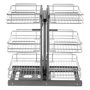 Organizzatore per Armadio da Cucina a 3 Livelli e 6 Ripiani, Apertura 15'' L, Organizzatore Estraibile per Angolo Cieco, Cestelli Portaoggetti in Acciaio al Carbonio Cromato - Product Image 1