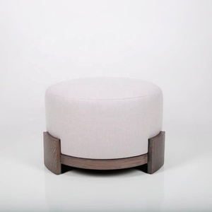 Modern White Velvet Handcrafted Small Round Ottoman Low <b>Storage</b> Accent <b>Stool</b> for Living Room - Product Image 1