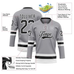 Maillot de hockey sur glace gris à col lacé, design personnalisé en gros, imprimez votre propre design, tenue de sport pour entraînement d'équipe - Product Image 3