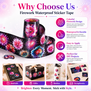 1 Rollo de Cinta Adhesiva Decorativa con Diseño de Fuegos Artificiales, Serie <span class=keywords><strong>Sunny</strong></span> Day, Resistente al Agua, de una Sola Cara, Activación por Agua, 4 PET - Product Image 2