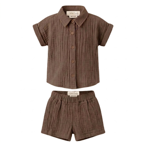 <b>Cot</b> & Candy Organic Muslin Jhabla <b>Set</b> Cocoa Whisper Oversized Cotton Top Shorts for 0-3 Months Baby Summer Infant Clothing - Product Image 1