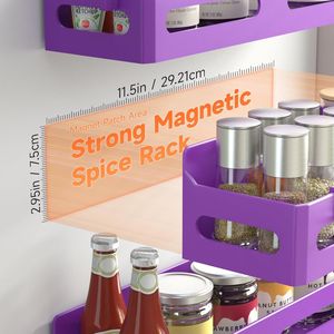 4 Pack Strong Magnetic Spice Rack for Refrigerator Multipurpose 4-Hook <b>Shelf</b> Organizer for <b>Kitchen</b> & Bathroom - Product Image 3