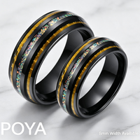 Bague en carbure de tungstène noir avec opale concassée et incrustation de bande dorée, alliance de mariage bombée multi-cannelures de 8 mm pour homme, vente en gros